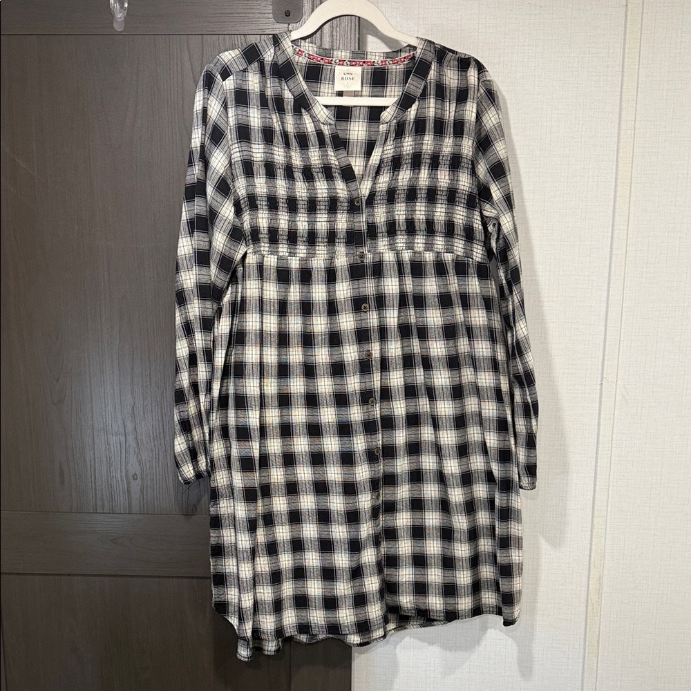 Knox Rose Black and White Checkered Long Sleeve Dress